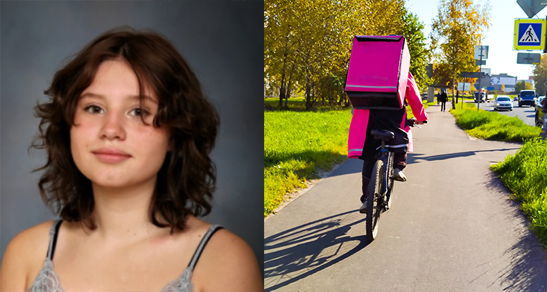 Montage: Stina Lindström, åk 9 Prolympia och ett cykelbud i rosa